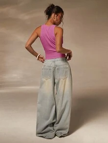 Athîral Women's Embrodiered Slogan Racer Tank Top Casual Top - Hot Pink - View 5