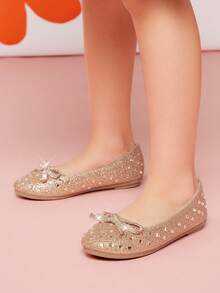 Mini mi #PrincessGlam 女童圆头全钻蝴蝶结亮片玫瑰金芭蕾平底鞋 – 闪亮、优雅又舒适 - 玫瑰金 - 查看 2