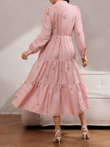 Rafferiza Women's Elegant Printed Waist Cinching Dress - Pink - View 2