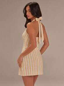 Athîral Women's Striped Halter Casual Mini Dress - Yellow - View 2