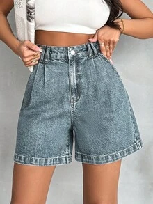 EURMUSE 100% Coton Taille Haute Détails Stylo Lavage Vintage - Bleu gris - Voir 4