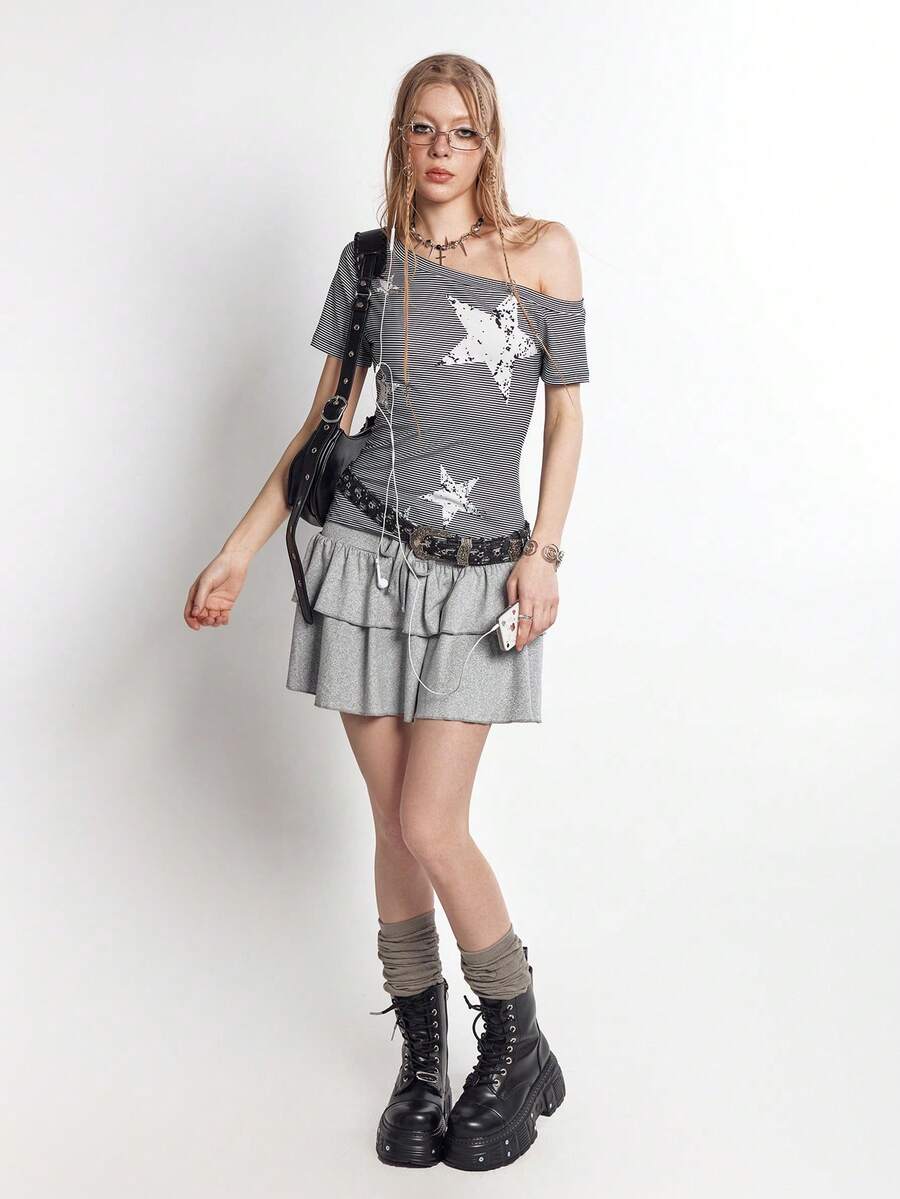 Women's Knitted Gray Series A-Line Skirt, Fashionable And Versatile For Summer - Grey - View 1