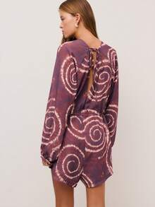 Nöista Mono de playa con ajuste oversize en colores marrones con efecto tie-dye, con lazo ajustable en la cintura. Mangas largas con elástico en los puños. Atuendo casual para vacaciones en la playa para mujeres, ropa de verano elegante para salidas, bodas, fiestas, festivales y vacaciones. - Marrón - Ver 2