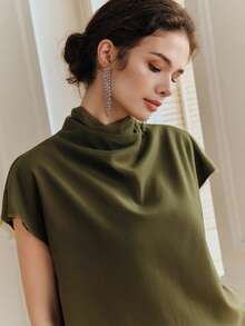 Anewsta Blusa sin mangas de diseño de malla de oliva verde elegante y de alta gama, adecuada para uso diario y fiestas - Verde militar - Ver 5