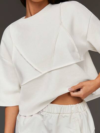 Athîral Women's Solid Color Casual Loose Fit Drop Shoulder T-Shirt