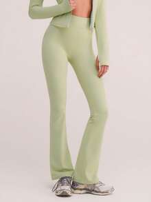 Athîral Pantalones deportivos casuales de mujer con decoración de líneas de color contrastante - Verde - Ver 1