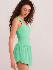 Athîral Solid Color Backless Sleeveless Sports Jumpsuit - Green - View 5