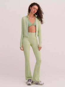 Athîral Pantalones deportivos casuales de mujer con decoración de líneas de color contrastante - Verde - Ver 4