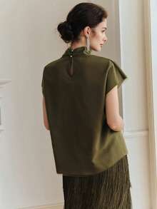 Anewsta Blusa sin mangas de diseño de malla de oliva verde elegante y de alta gama, adecuada para uso diario y fiestas - Verde militar - Ver 2