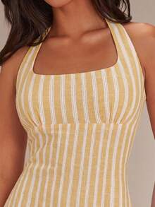 Athîral Women's Striped Halter Casual Mini Dress - Yellow - View 6