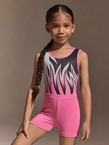 Leotardo de gimnasia con estampado floral para niñas pequeñas, falda de baile brillante sin mangas, conjunto de actuación colorido y de moda para niños pequeños, tela suave y elástica adecuada para gimnasia, ballet, yoga - Rosa - Ver 6