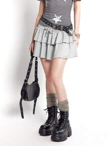 Women's Knitted Gray Series A-Line Skirt, Fashionable And Versatile For Summer - Grey - View 6