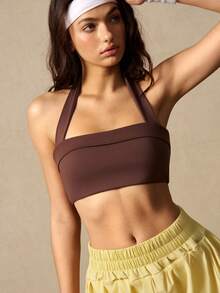 VARSIVA Áo ngực thể thao nữ màu trơn kiểu racerback mặc hàng ngày - màu nâu - Xem 7