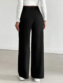 EURMUSE Women's Solid Color Straight Loose Casual Pants - Black - View 2