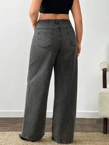 EURMUSE Plus High Waist Washed Wideleg Jean - Grey - View 3
