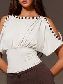 Athîral 女士休闲灰色纽扣衬衫，春夏款 - 白色 - 查看 6