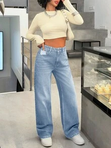 EURMUSE Casual Street High Waist Loose Straight Leg Denim Jean - Baby Blue - View 4