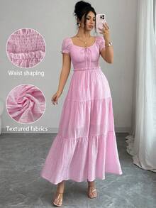 Modelyn Vestido rosa elegante y romántico para vacaciones de mujer - Rosa - Ver 4