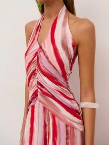 Nöista 竖条纹长裙。腰部褶皱设计凸显优美身形。适合特殊场合、春季、夏季、正式活动、日常穿着、复活节、正式场合、活动、婚礼等。 - 玫紅色 - 查看 5