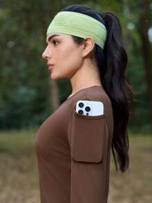 SHEIN In My Nature Women's Outdoor Long Sleeve Thumb Hole Slimming Coffee Brown T-Shirt - Brown - View 5