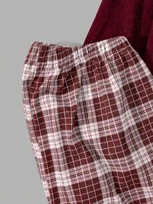 EURMUSE Men Letter Printed Long Sleeve Regular T-Shirt And Pants Loungewear Set - Red - View 7