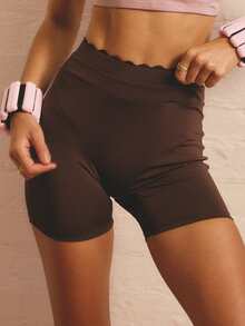 Aralina 休闲服饰扇贝腰带运动春夏度假沙滩修身骑行短裤巧克力色 - 咖啡棕 - 查看 10