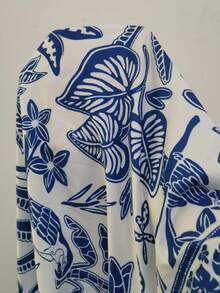 Swim Vcay Cross-Border Spring And Summer New Collection, Single Piece, Woven Fabric, Blue And White Printed Design, Elegant Vacation-Style Women's Swimsuit Dress - Blue and White - View 4