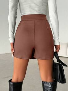 SHEIN Tall Women Cotton High Waist Split Hem Skort - Coffee Brown - View 2