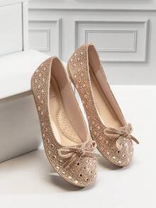 Mini mi #PrincessGlam 女童圆头全钻蝴蝶结亮片玫瑰金芭蕾平底鞋 – 闪亮、优雅又舒适 - 玫瑰金 - 查看 10
