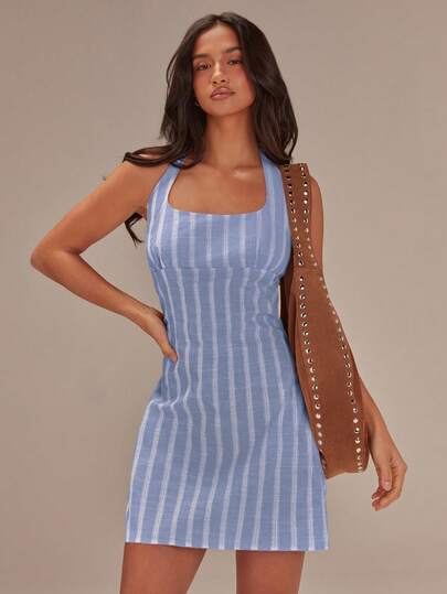 Athîral Women's Casual Striped Sleeveless Mini Dress