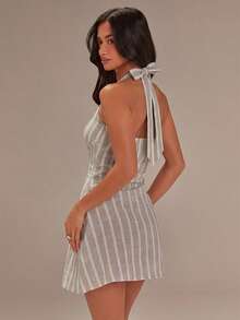 Athîral Đầm ngắn không tay kẻ sọc thường ngày dành cho nữ - Màu Khaki - Xem 2