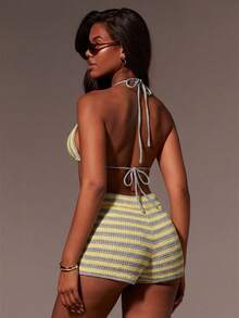 Athîral Women Striped Skinny Casual Shorts - Multicolor - View 2