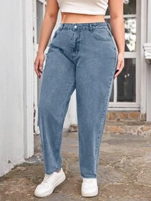 RueChic Plus Size  Tapered Casual Jeans - Medium Wash - View 4