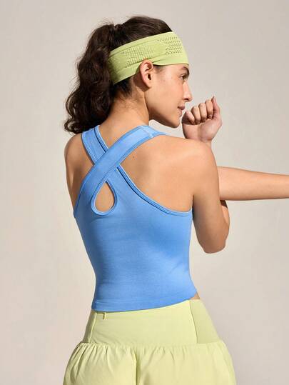 Exploreva Women's Seamless Outdoor Yoga Sports Vest, Criss-Cross Back Design, Casual Versatile Fitness Vest For Running