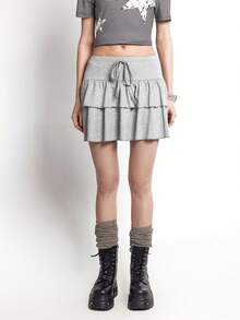 Women's Knitted Gray Series A-Line Skirt, Fashionable And Versatile For Summer - Grey - View 5