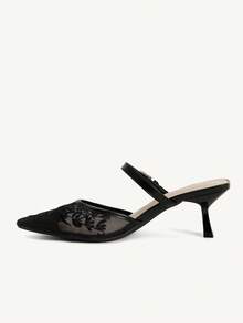 CUCCOO CHICEST 女士优雅花卉时尚尖头细高跟鞋 - 黑色 - 查看 5