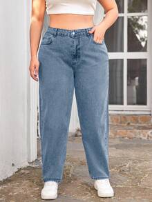RueChic Plus Size  Tapered Casual Jeans - Medium Wash - View 5