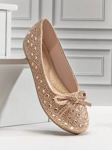 Mini mi #PrincessGlam 女童圆头全钻蝴蝶结亮片玫瑰金芭蕾平底鞋 – 闪亮、优雅又舒适 - 玫瑰金 - 查看 6