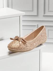 Mini mi #PrincessGlam 女童圆头全钻蝴蝶结亮片玫瑰金芭蕾平底鞋 – 闪亮、优雅又舒适 - 玫瑰金 - 查看 11