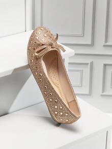 Mini mi #PrincessGlam 女童圆头全钻蝴蝶结亮片玫瑰金芭蕾平底鞋 – 闪亮、优雅又舒适 - 玫瑰金 - 查看 12