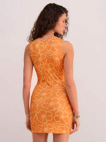 Athîral Women's Orange Floral Boho Summer Mini Dress,Round-Neck Casual Beach Holiday Outfit,Suitable For Vacations,Dates,Sunrise,Miami & Sunset Style - Multicolor - View 2
