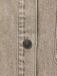 Aralina Áo sơ mi denim nữ dáng rộng, vai rớt, cài một hàng cúc, có túi, kiểu dáng thường ngày. - Cà phê nâu - Xem 5