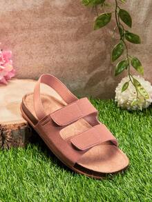 Mini mi #ComfortLite Kids' Elastic-Slingback Double-Band Ultra-Light Soft-Footbed Premium Faux Leather Pink Sandals – Comfy, Secure & Flexible - Pink - View 3