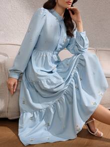 Rafferiza Đầm nữ thanh lịch in họa tiết, thắt eo. - Màu xanh lam - Xem 6