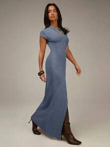 Athîral Women's Casual Striped Dress - Gray Blue - View 4