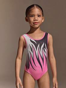 Leotardo de gimnasia con estampado floral para niñas pequeñas, falda de baile brillante sin mangas, conjunto de actuación colorido y de moda para niños pequeños, tela suave y elástica adecuada para gimnasia, ballet, yoga - Rosa - Ver 3