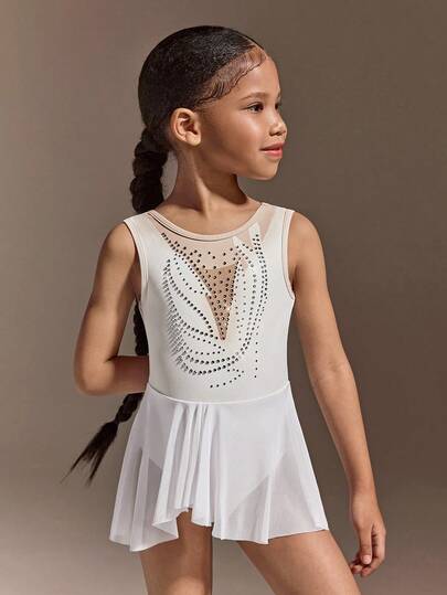 Maillot de ballet elástico blanco y suave para niñas, de tela agradable a la piel, adecuado para niños de 4 a 7 años, apto para ballet, gimnasia, práctica diaria, salidas, fiestas y otras ocasiones