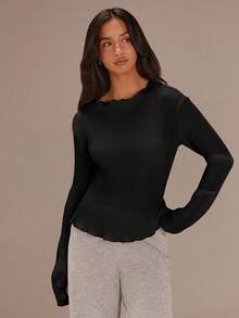 Athîral Áo kiểu nữ dài tay xếp ly màu trơn, kiểu dáng thường ngày, thích hợp cho mùa thu. - màu đen - Xem 7