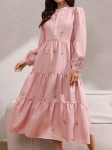 Rafferiza Women's Elegant Printed Waist Cinching Dress - Pink - View 5
