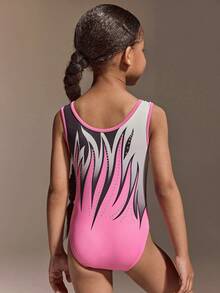 Leotardo de gimnasia con estampado floral para niñas pequeñas, falda de baile brillante sin mangas, conjunto de actuación colorido y de moda para niños pequeños, tela suave y elástica adecuada para gimnasia, ballet, yoga - Rosa - Ver 2